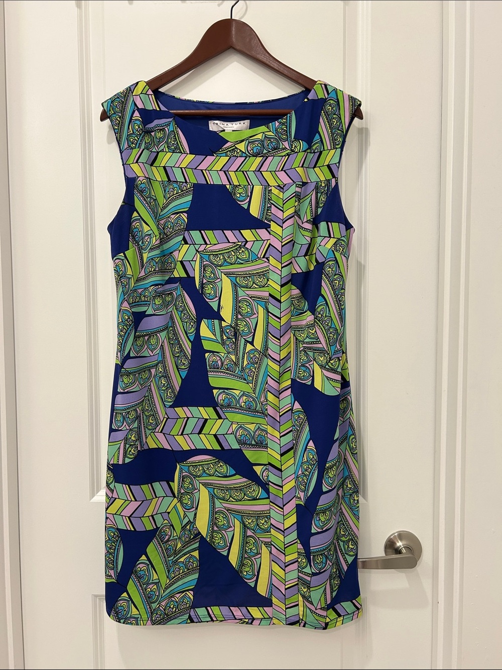 Trina Turk Multicolor Geometric Sleeveless Shift Dress - Blue/Green/Purple